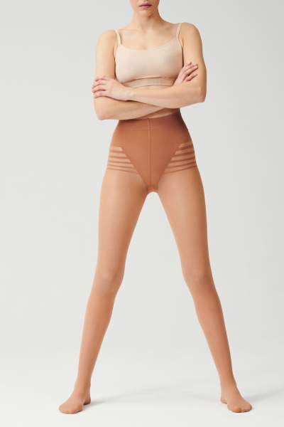 Die Tights Translucent mit dem gestreiften Panty und Push-Up Effekt in 25 DEN in der Farbe light beige von item m6.