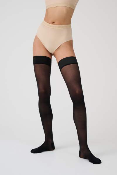 Schwarze, halterlose Strümpfe im 20 DEN Look