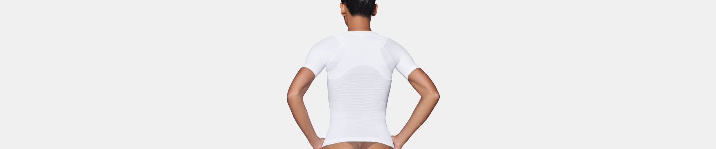 Woman wears posture-correcting shirt