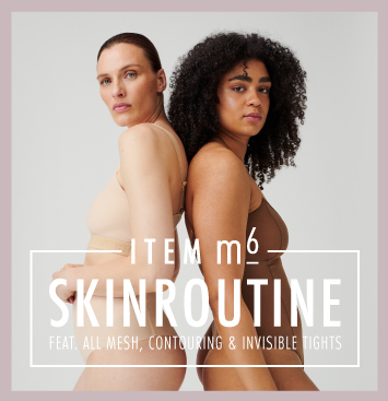 Models in hautfarbener semitransparenter Bodywear von ITEM m6