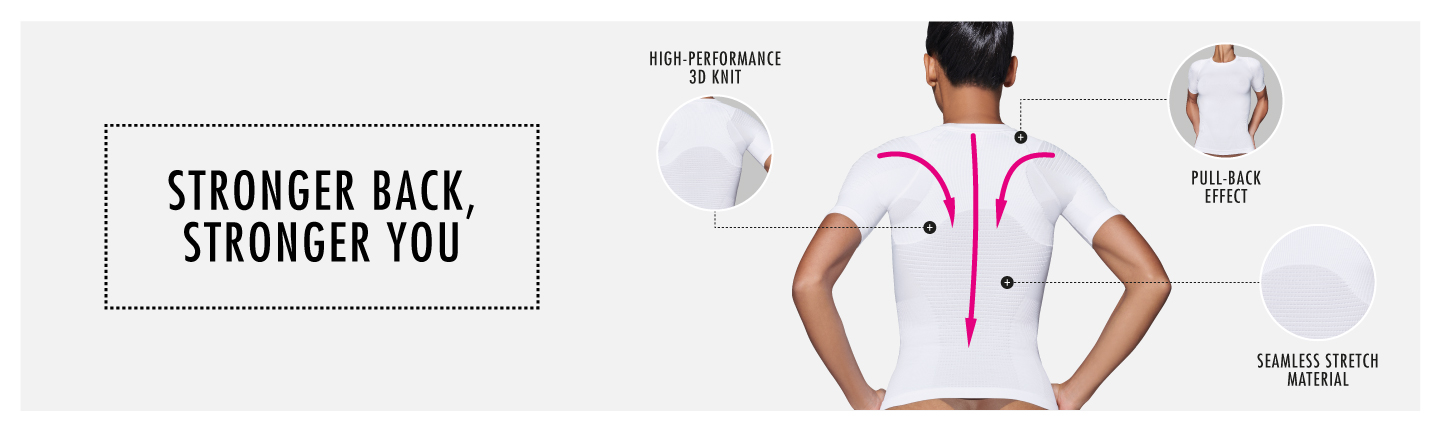 Haltungskorrektur Shirt in Weiß stärkt den Rücken mit drei Technologien